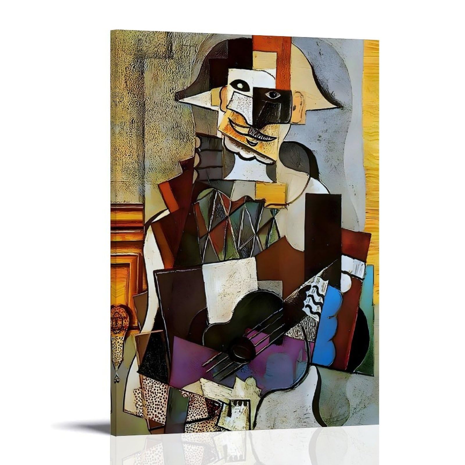 Pablo Picasso Harlequin Poster Harlequin Playing A Guitar Painted by Pablo Picasso in 1918., Canvas Print Art Poster; Frame; 20x30inch(50x75cm)
