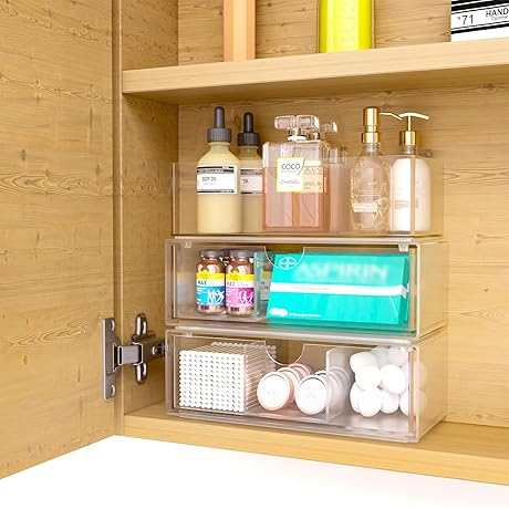 3-Tier Stackable Medicine Cabinet Organizer with Drawers