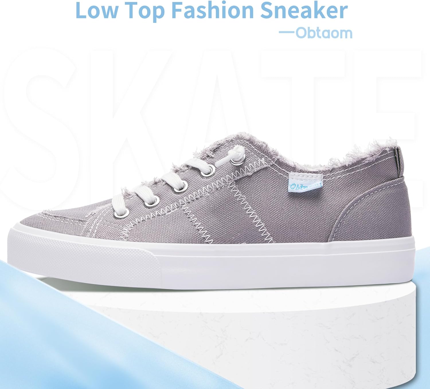 Obtaom Women's Play Fashion Sneaker White Color Washed and Leopard Canvas Slip on Shoes - Image 3