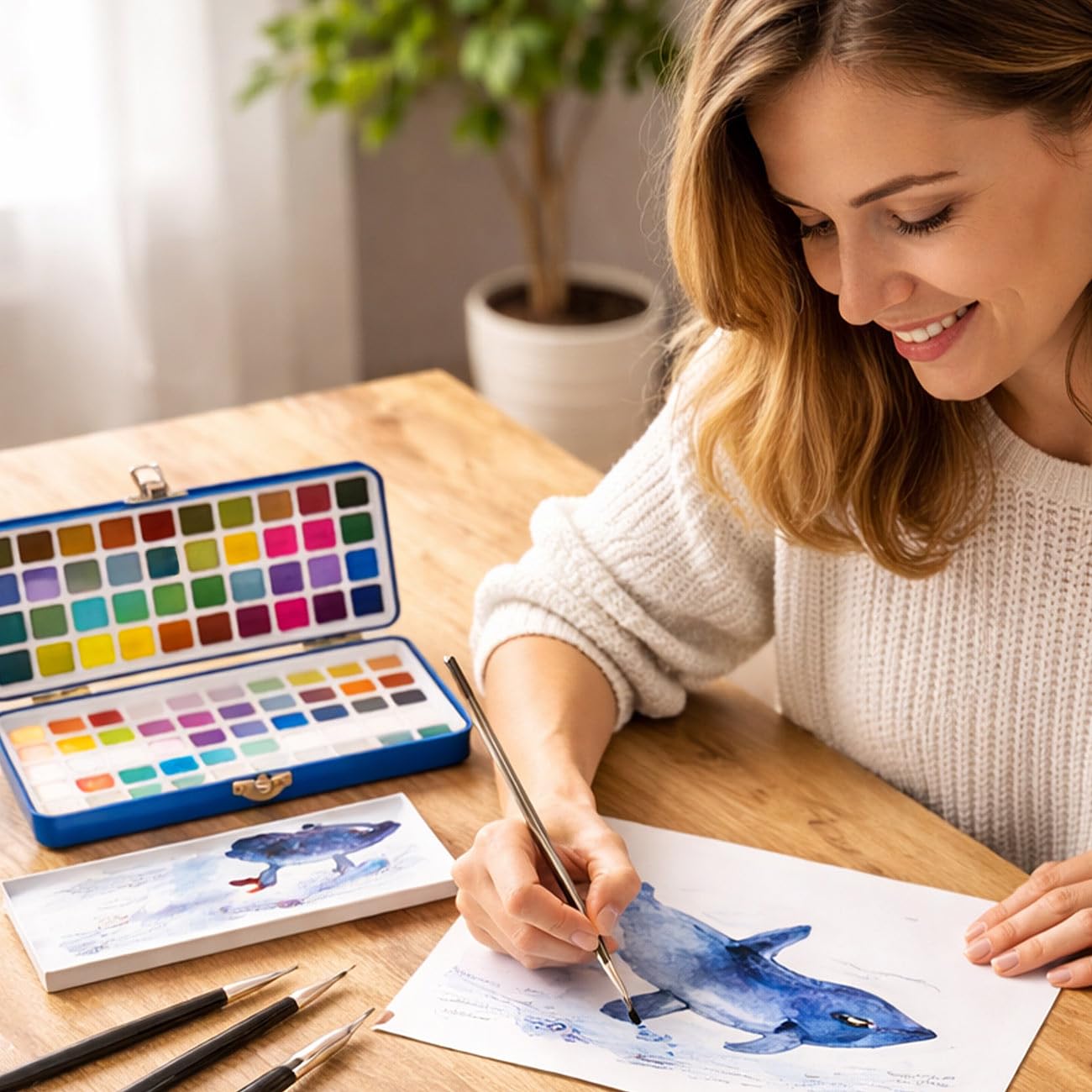 Künstler-Aquarellfarben: 4 Aquarellfarben-Sets mit je 100 Farben, Metallbox, 3 Pinsel, Papier (Farbenkästen, Malfarbe)