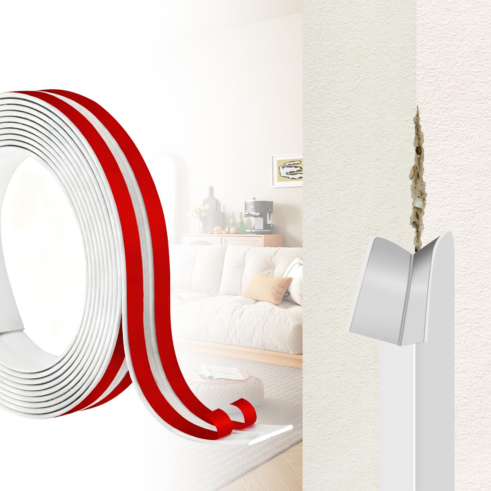 Baguette d'angle autocollante PVC pour masquer fissures murs