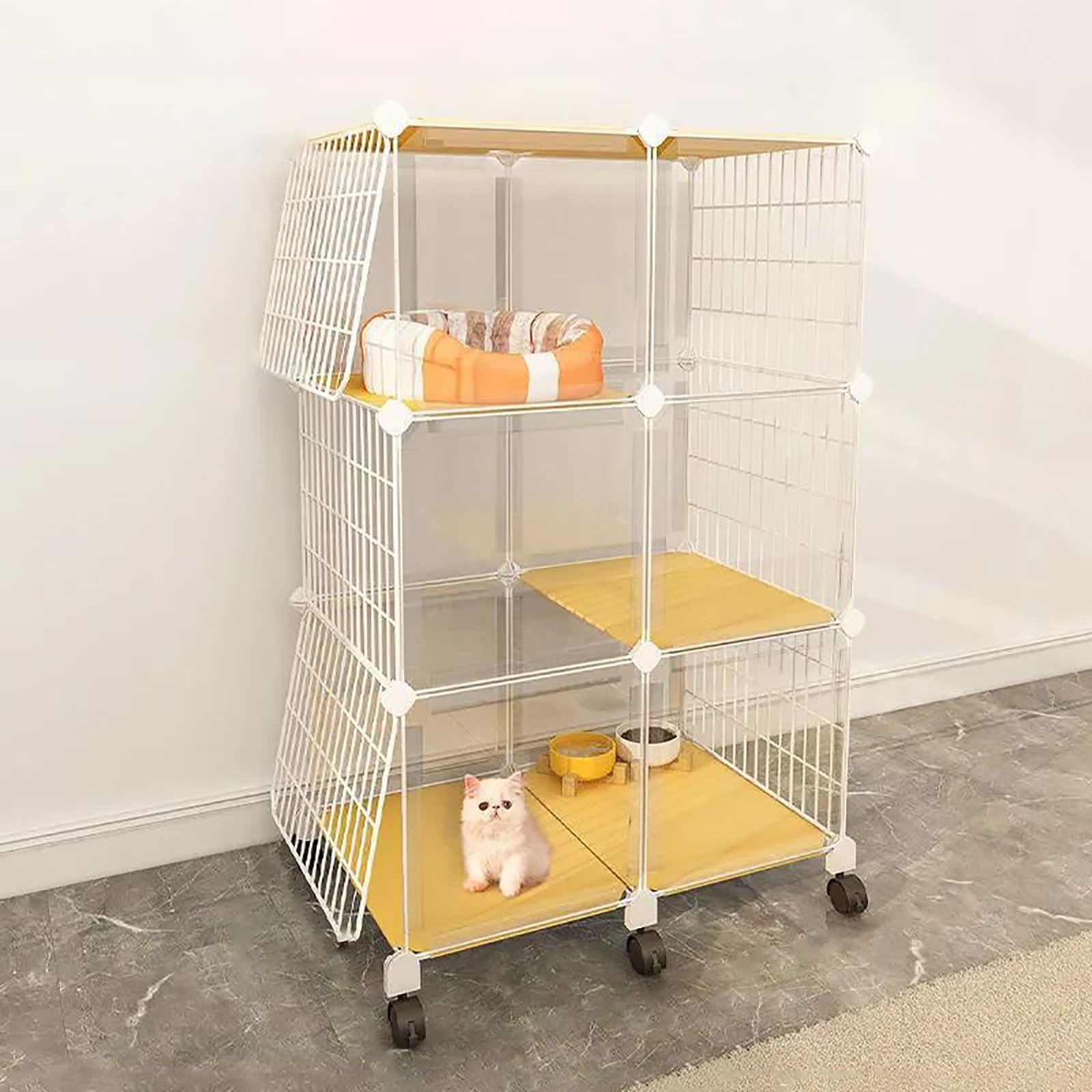 Gabbia per Gatti da Interno, Recinti per Gatti Recinto per Gatti Fai da Te Gabbia per Piccoli Animali Staccabile con Ruota Grande Spazio per Esercizi Ideale per 1-3 Gatti, Conigli e Piccoli