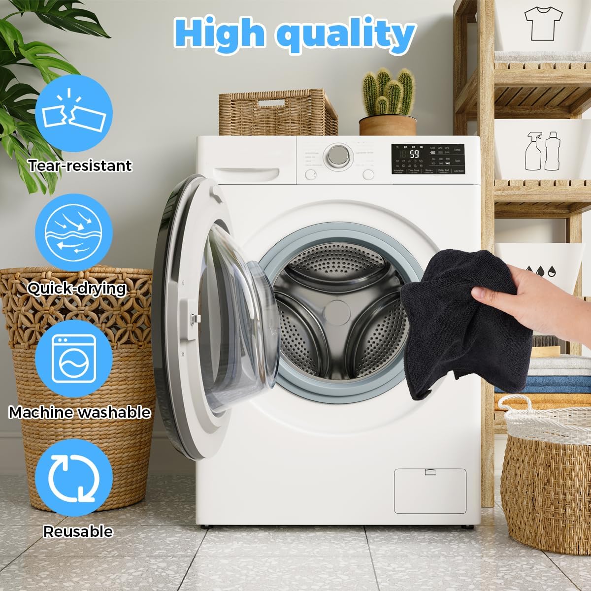 12 Pieces Microfibre Cloths, 32 x 32 cm Microfibre Cloths, Car Drying Towels, Reusable Microfibre Cleaning Cloths, Super Absorbent, Car Cleaning Cloths for Home, Kitchen, Black image 5