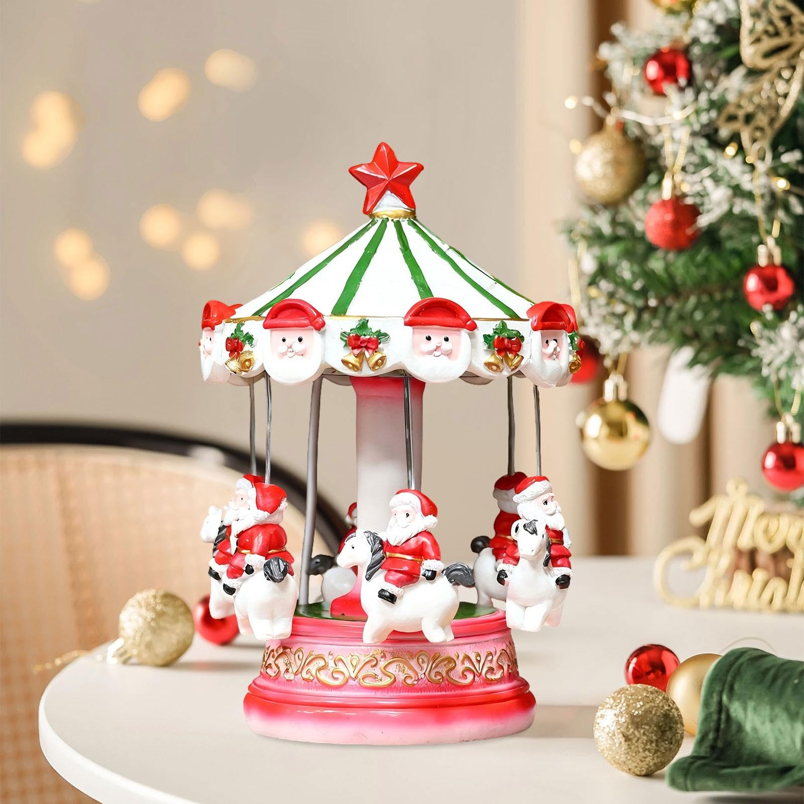 Oshhni Carrusel navideño de Papá con Luces y Figuras de Papá, Adorno de Escritorio Coleccionable único para Armario, Entrada o Interior.