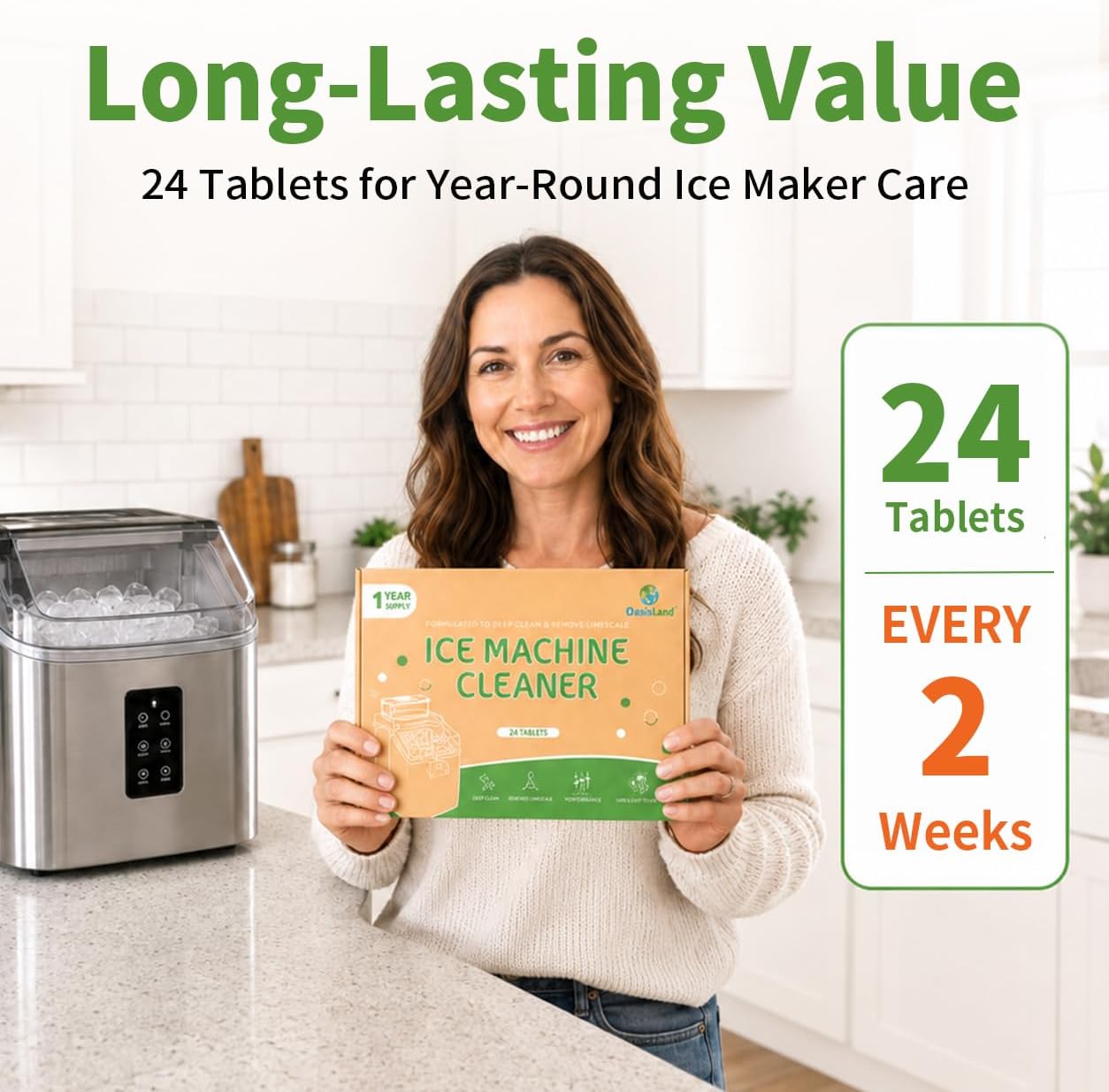 ORIENTLEAF Ice Machine Cleaner Tablets, 24 Tablets 1 Year Supply
