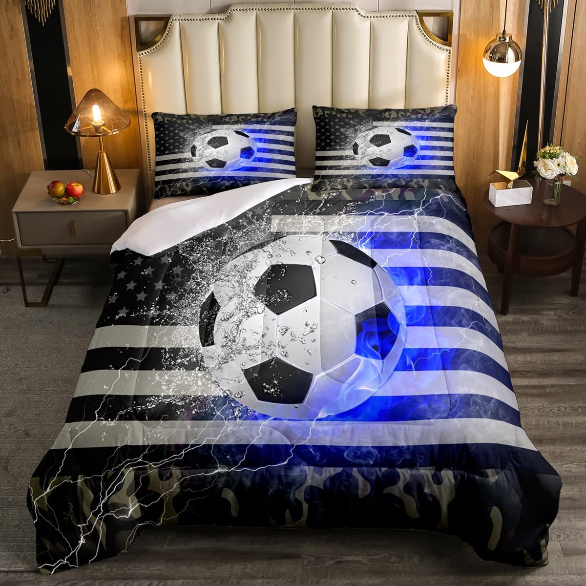Erosebridal American Flag Comforter Set Full Size, Camouflage Down Comforter Teens Football Games Bedding Set USA Federations Stars Quilted Duvet for