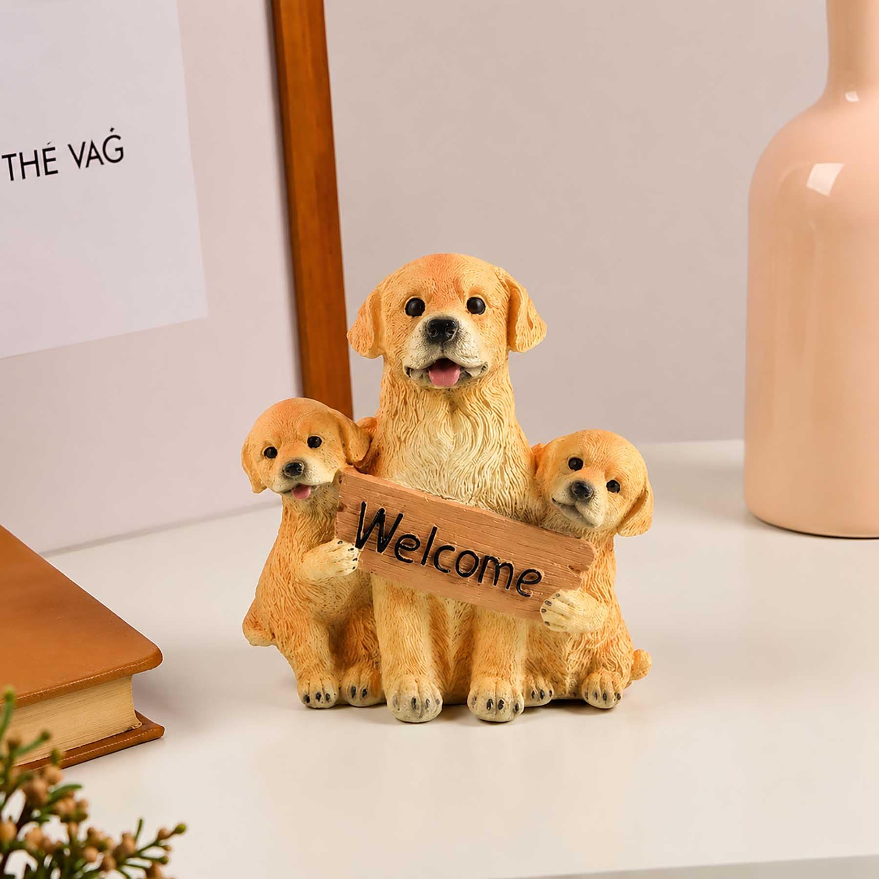 Amazon.co.jp: 犬のウェルカムサイン像 ゴールデンレトリバー 置物
