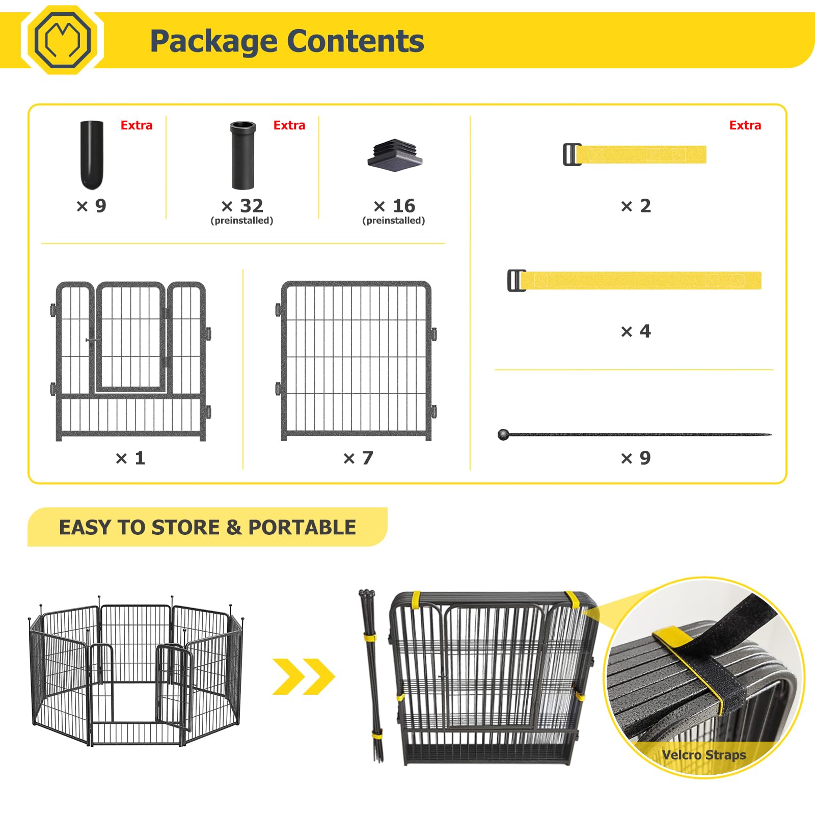 MorScan Dog Playpen 24" Height 8 Panels Foldable Pet Fence, Outdoor Exercise Kennel for Puppy Small Dogs, Portable Play Pen for RV Trips Camping Yard, with Muffler Tubes & Easy-Carry Straps