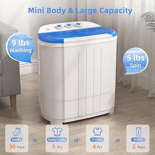 Miniatura 3 de VCJ Lavadora portátil, lavadora de doble tina, lavadora giratoria combinada con capacidad de 14 libras, lavadora compacta de 9 libras y secadora