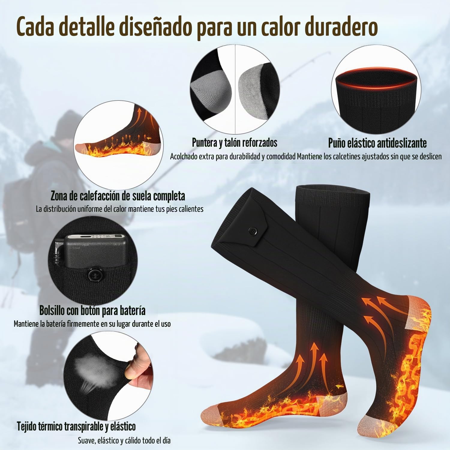 Heated Socks for Men Women, 6000mAh Rechargeable Electric Heated Socks with App & Battery Dual Control & 4 Heat Levels, Machine Washable Foot Warmers with Laundry Bag for Skiing Hiking Camping