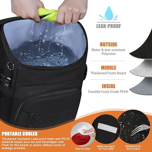 Miniatura 9 de Mochila térmica aislada a prueba de fugas, impermeable, bolsa enfriadora de 3045 latas, gran capacidad, ligera, para viajes, camping, playa,
