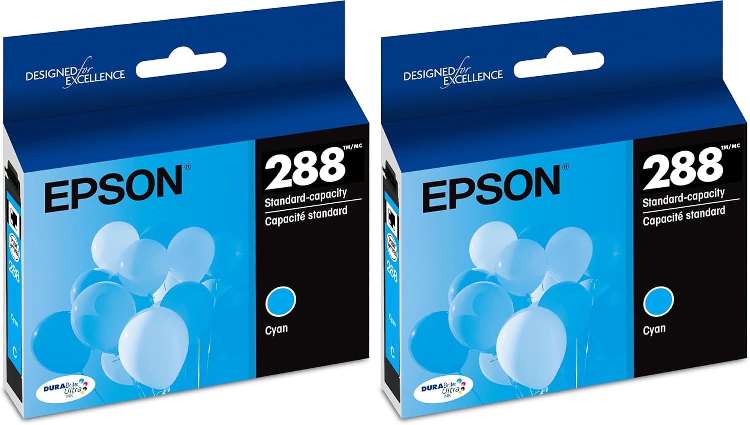 Epson T288 DURABrite Ultra Ink Standard Capacity Cyan Cartridge (T288220-S) for Select Expression Printers, 1 Count (Pack of 2)