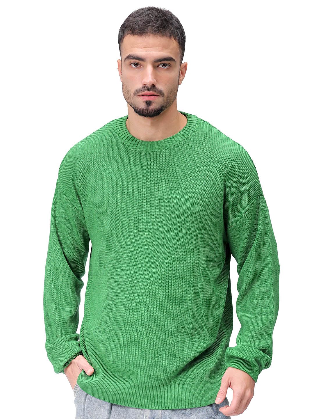 Men Acrylic Oversized Solid Crew Neck Sweater-image-38