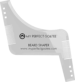 MY PERFECT GOATEE® Beard Shaping Template Tool (6-in-1) Facial Hair Styling Guide for Jaw Line, Sideburns, Neckline | Trimming and Grooming Shaper w/Built-In Combs (White)