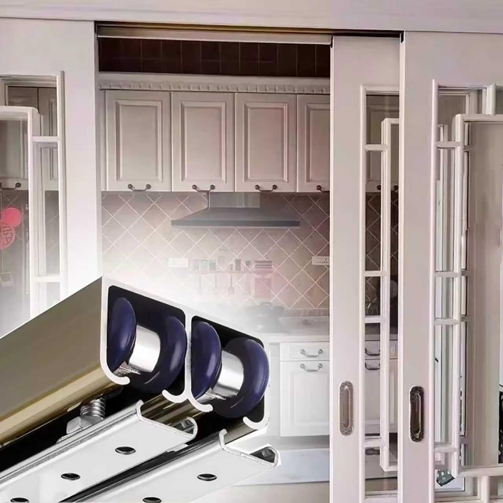 4ft 5ft 6ft 7ft 8ft 9ft 10ft 12ft Barn Door Hardware Kit, Pocket Door Track Replacement Rollers System, Sliding Door Slider Track for Ghost Door(Champagne,136cm/4.5ft)
