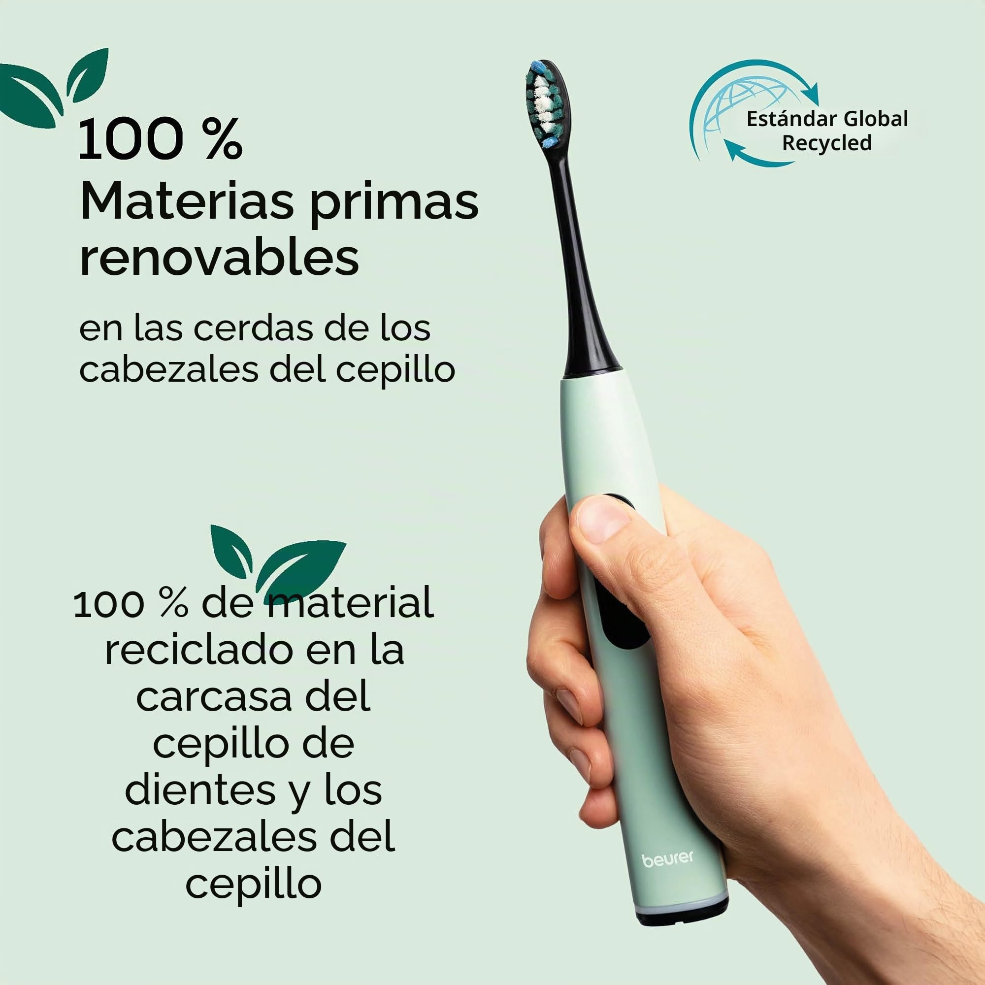 Beurer SC 50 - Cepillo de dientes eléctrico sónico con 5 modos de cepillado y sensor de presión, 80.000 vibraciones, pantalla con indicador de tiempo de cepillado, incluye 2 cabezales de cepillo