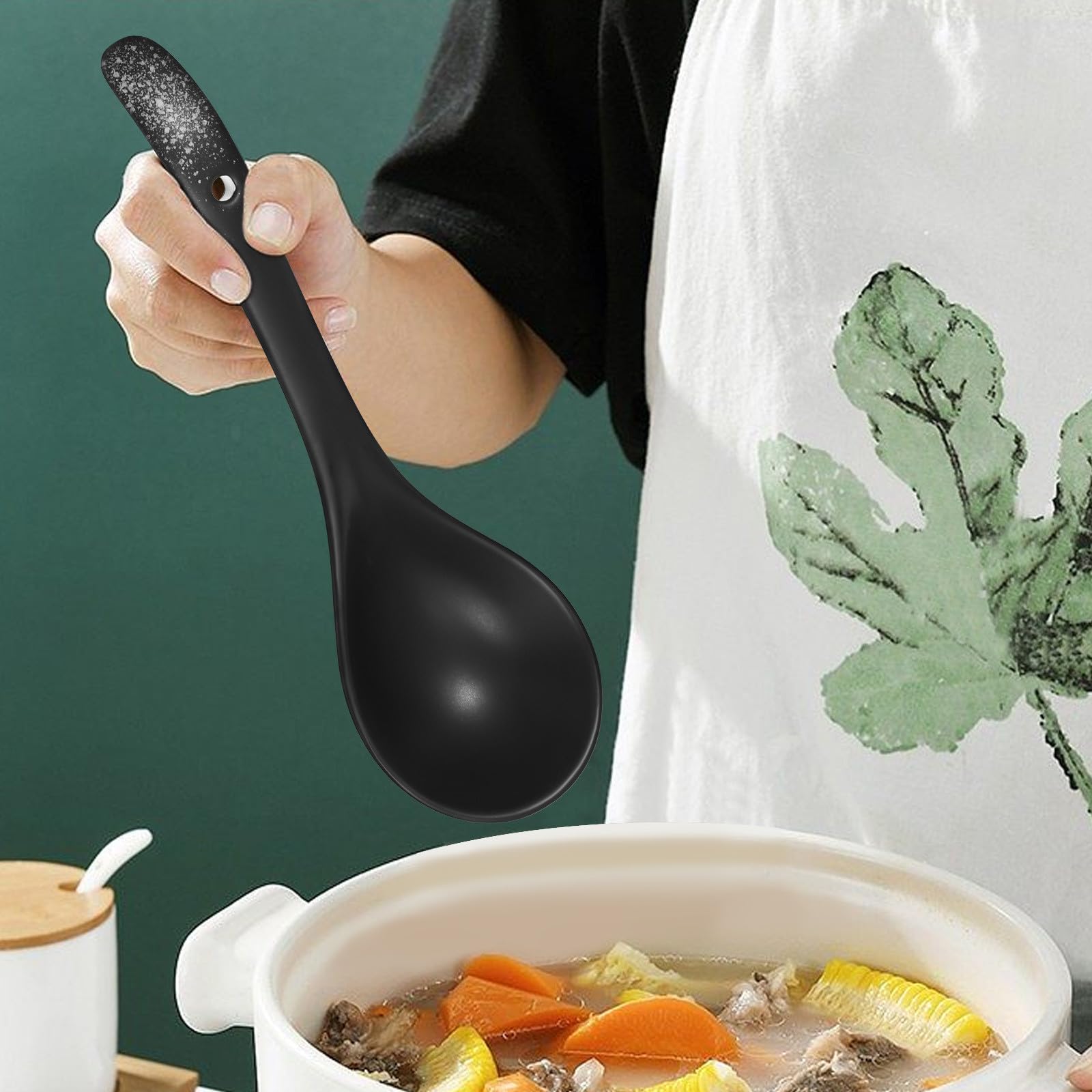 TOYANDONA 2 Cucharas Soperas de Cerámica Estilo Japonés, Mango Largo, Cómodas de Sostener, para Cocina y Restaurantes, Servir Sopa y Pasta