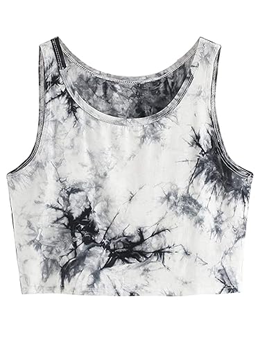 Remidoo Women's Casual Sleeveless Graphic Cropped Top Crewneck Tank Top Shirts - X-Large - Gray