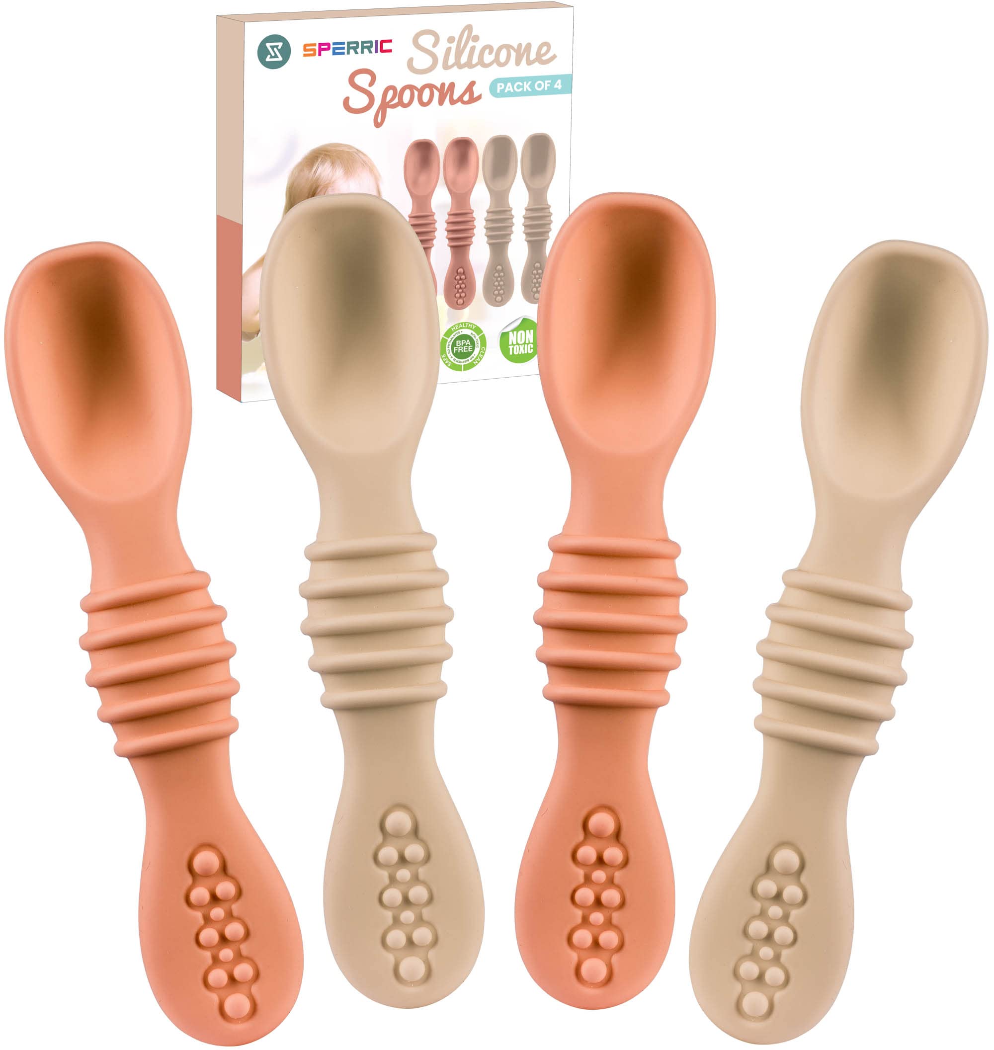 Silicone Baby Spoon Set - First Stage Baby Led Weaning Spoons, Gum Friendly, BPA & Phthalate Free, Self Feeding Utensils for Infant & Toddler, Great Gift Set