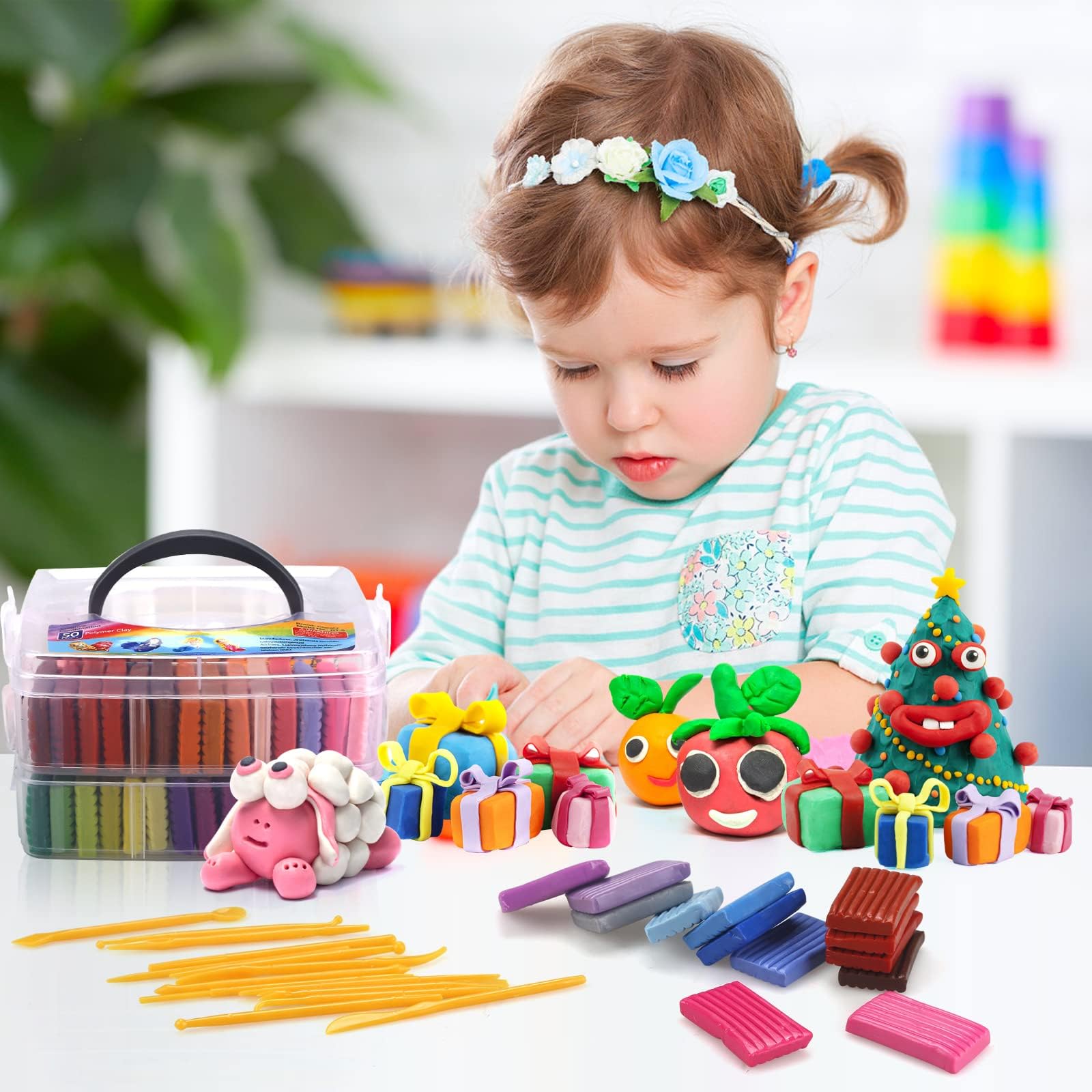 Polymer Clay Set 50 Colors, DIY Modeling Clay Starter Kits for Kids, Oven Bake Clay with Sculpting Tools, Non-Toxic, Ideal for Sculpture, Crafting, DIY Projects, Great Gift for Children and Beginners