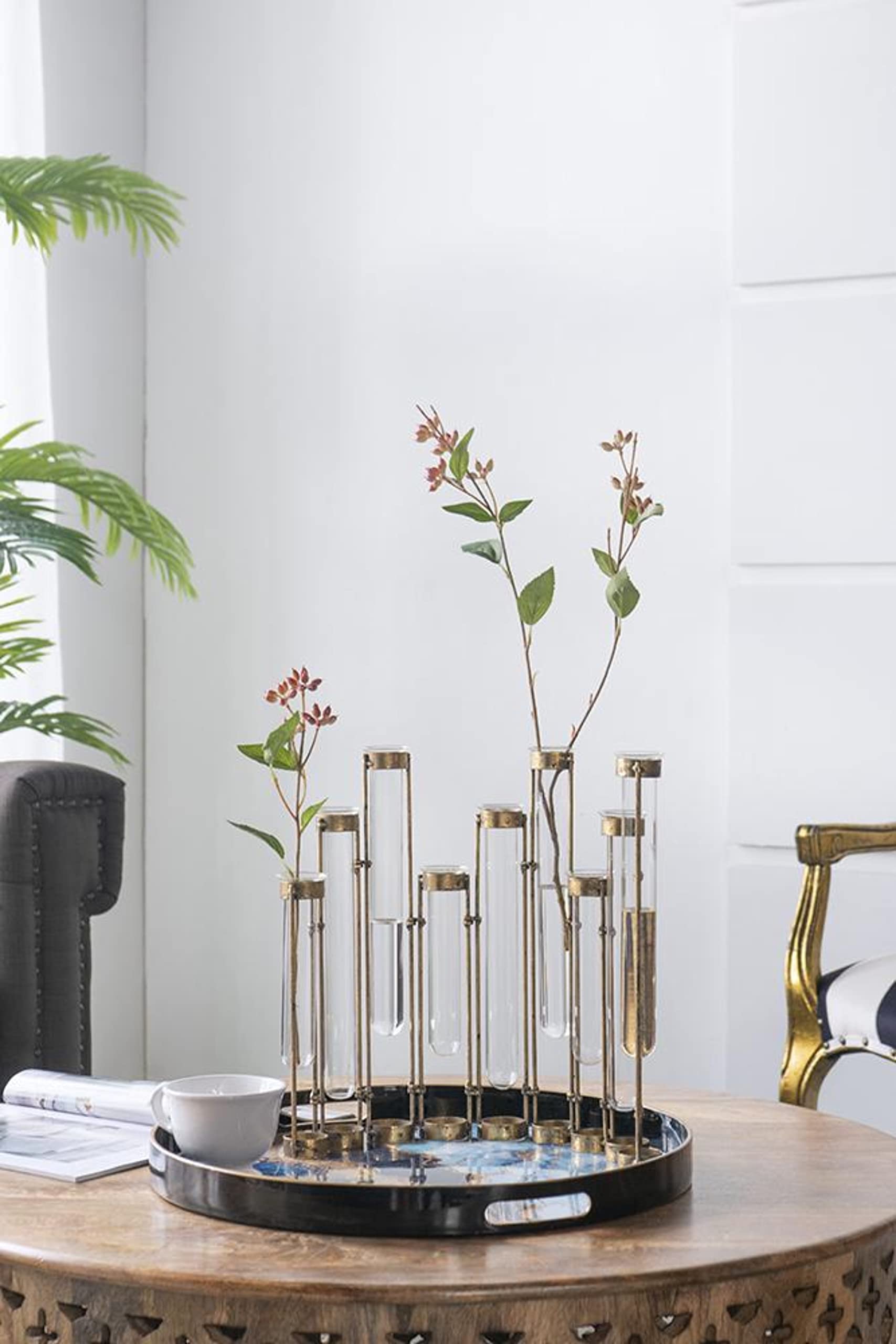 Amazon.co.jp: A and B Home 17.7インチ ゴールド 鉄とガラスの台座