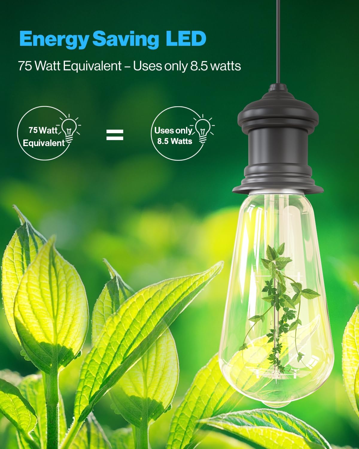 Sunco 4 Pack Vintage LED Edison Bulbs, 75W Equivalent 8.5W, 1000 LM, Dimmable ST58 Filament, ST18, 4000K Cool White, E26 Medium Base, Clear Glass Light Bulbs