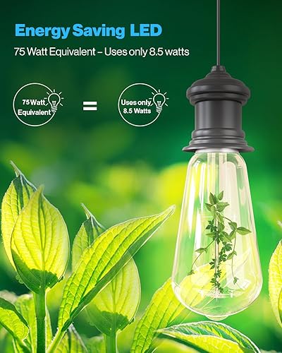 Miniatura 6 de Sunco Lighting Paquete de 4 bombillas LED Edison vintage, equivalente a 75 W, 8.5 W, 1000 LM, filamento ST58 regulable, blanco frío 4000 K, base