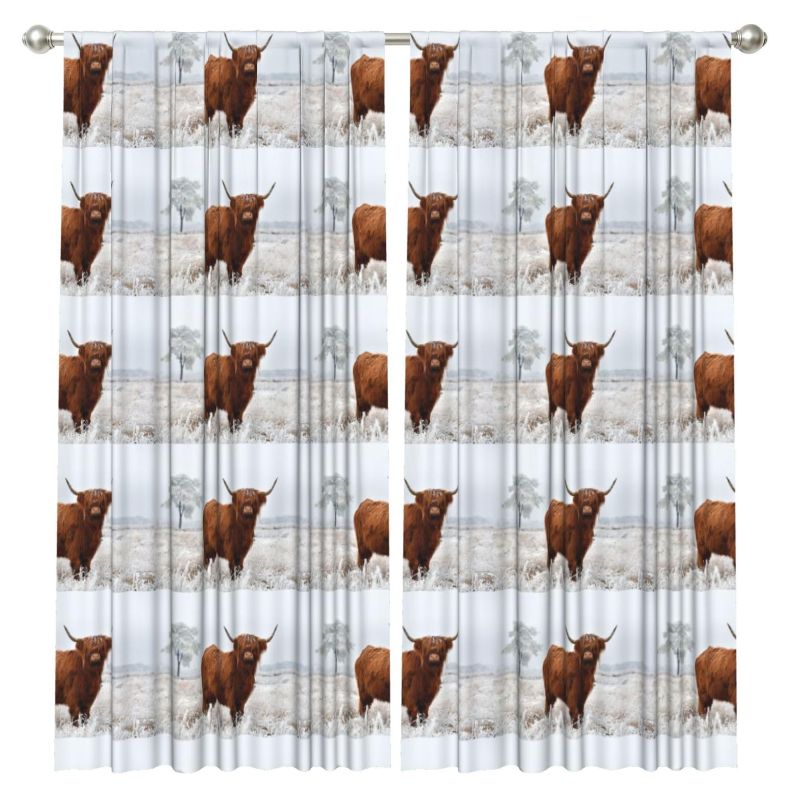 InOmak Scottish Highlands Winter Landscape, 2 Panels Window Curtains 52 x 84 Inch Blackout Curtains for Living Room Bedroom