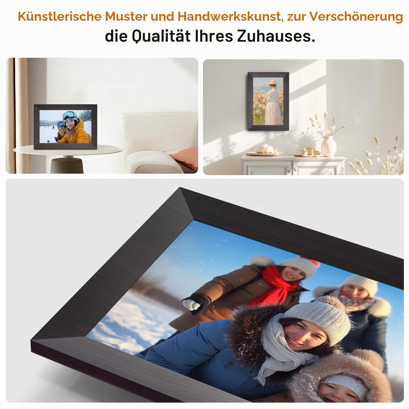 Digitaler Bilderrahmen 10 Zoll, WiFi Digitaler Bilderrahmen Eingebauter 32 GB Speicher, Elektronischer Rahmen mit IPS-Touchscreen, Auto-Rotate, Einfaches Teilen von Fotos oder Videos per App