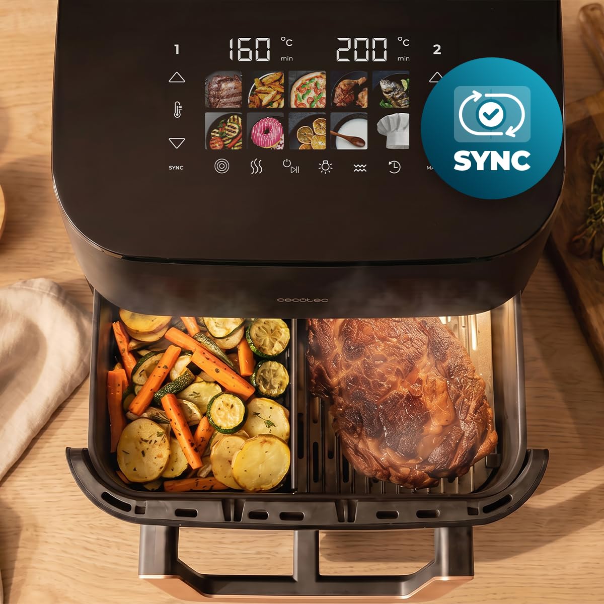 Cecotec Friggitrice ad Aria senza Olio 11 L Cecofry&Grill Smokin' 11000 Hot. 2800 W, Temperatura Regolabile 40-200 °C, 10 Menu, Piastra Grill, 3 Resistenze, Affumicatore Integrato, Air Fryer