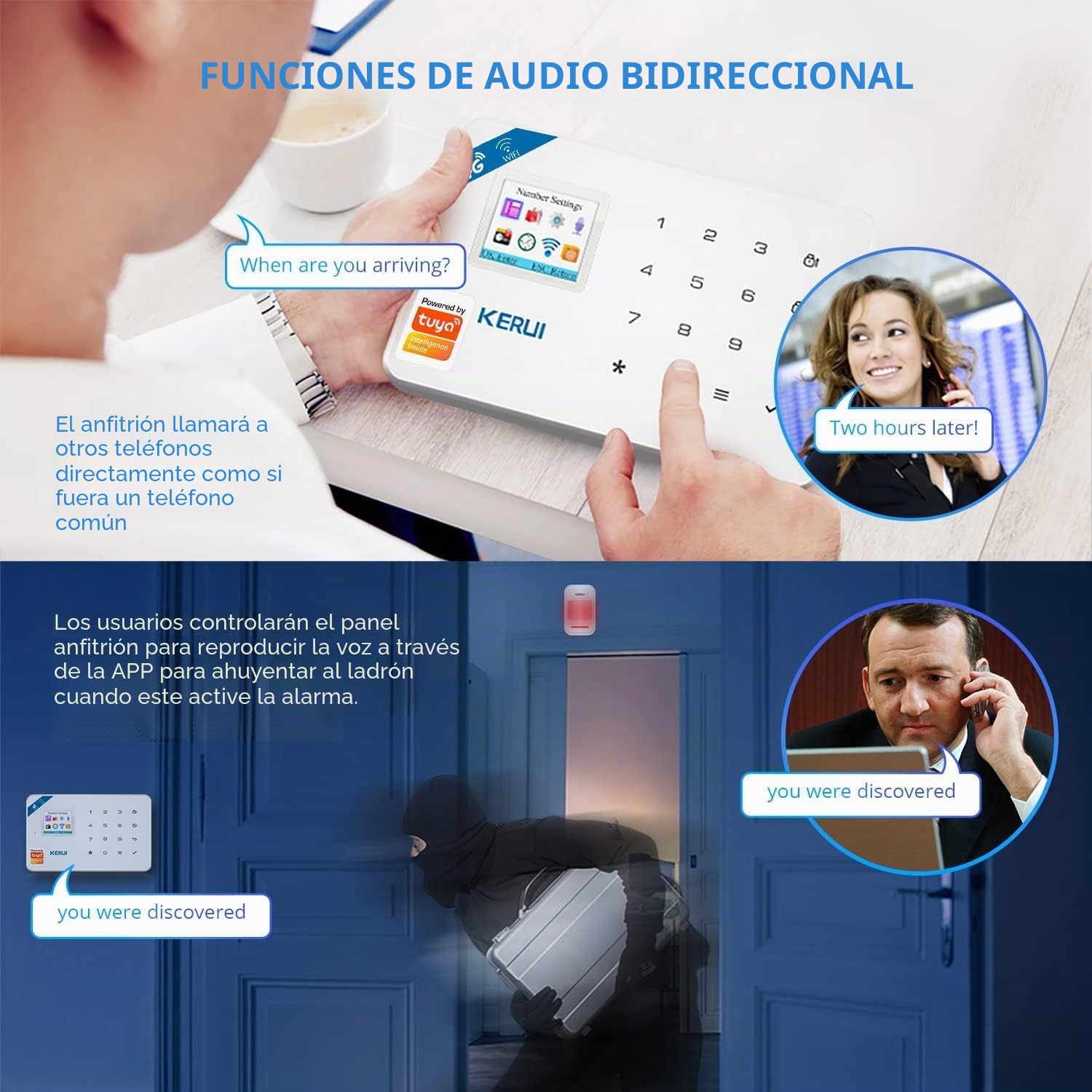 KERUI Alarmas para Casa 2G/4G GSM 2.4GHz WIFI, Sistema de Alarma Seguridad para Hogar por CALL/SMS/APP, Kits Alarma Antirrobo Inalámbrico DIY con Detector/Sensor de Movimiento Alarma Puerta sin cuotas