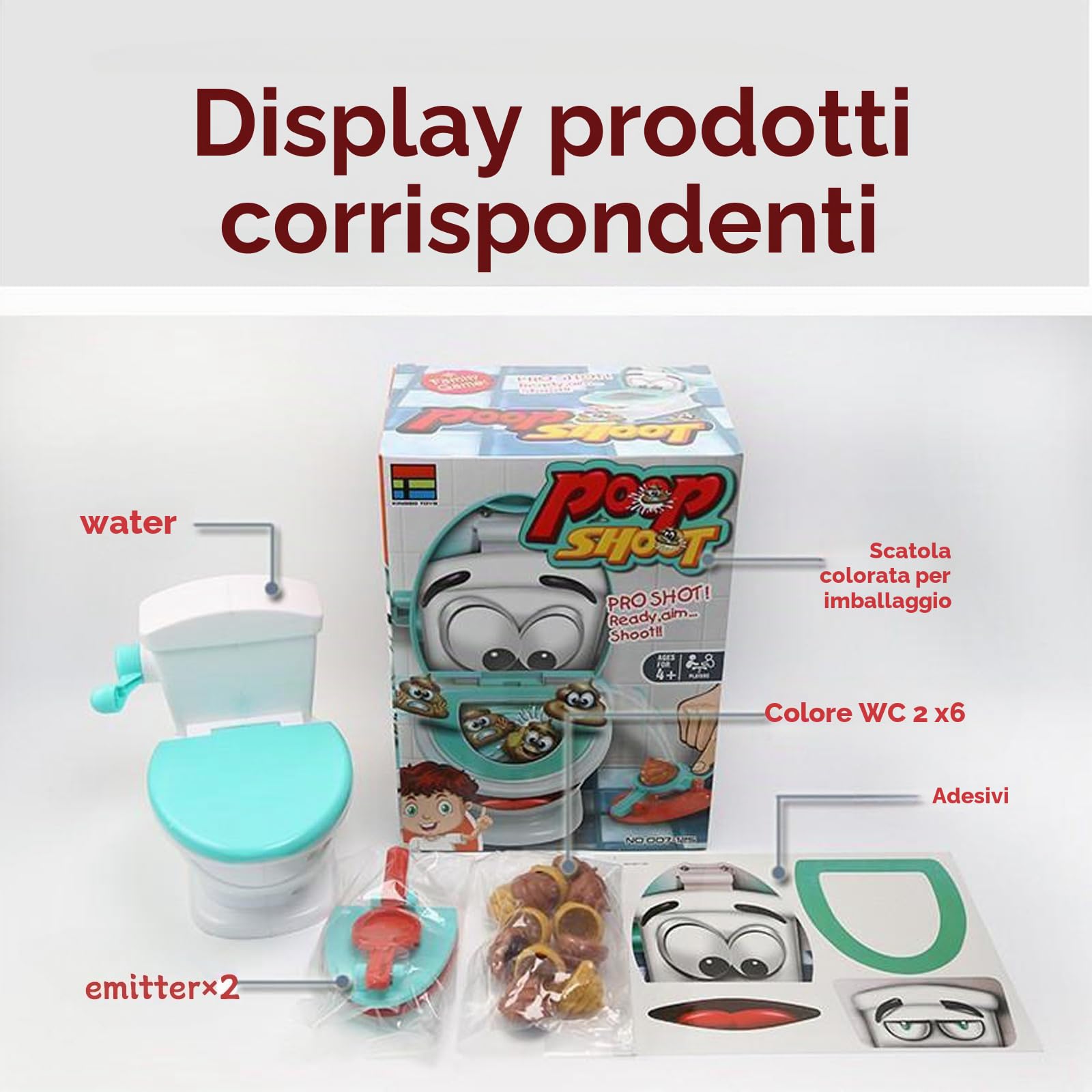 COSORO Spara alla Cacca Toilette Giocattolo,creatività Poop Shoot Game con 12 Cacca 2 Lanciatori 1 Sticker,Gioco di Cacca Famiglia,Gioco da Tavolo per Feste Familiari e attività di Gruppo per Bambini
