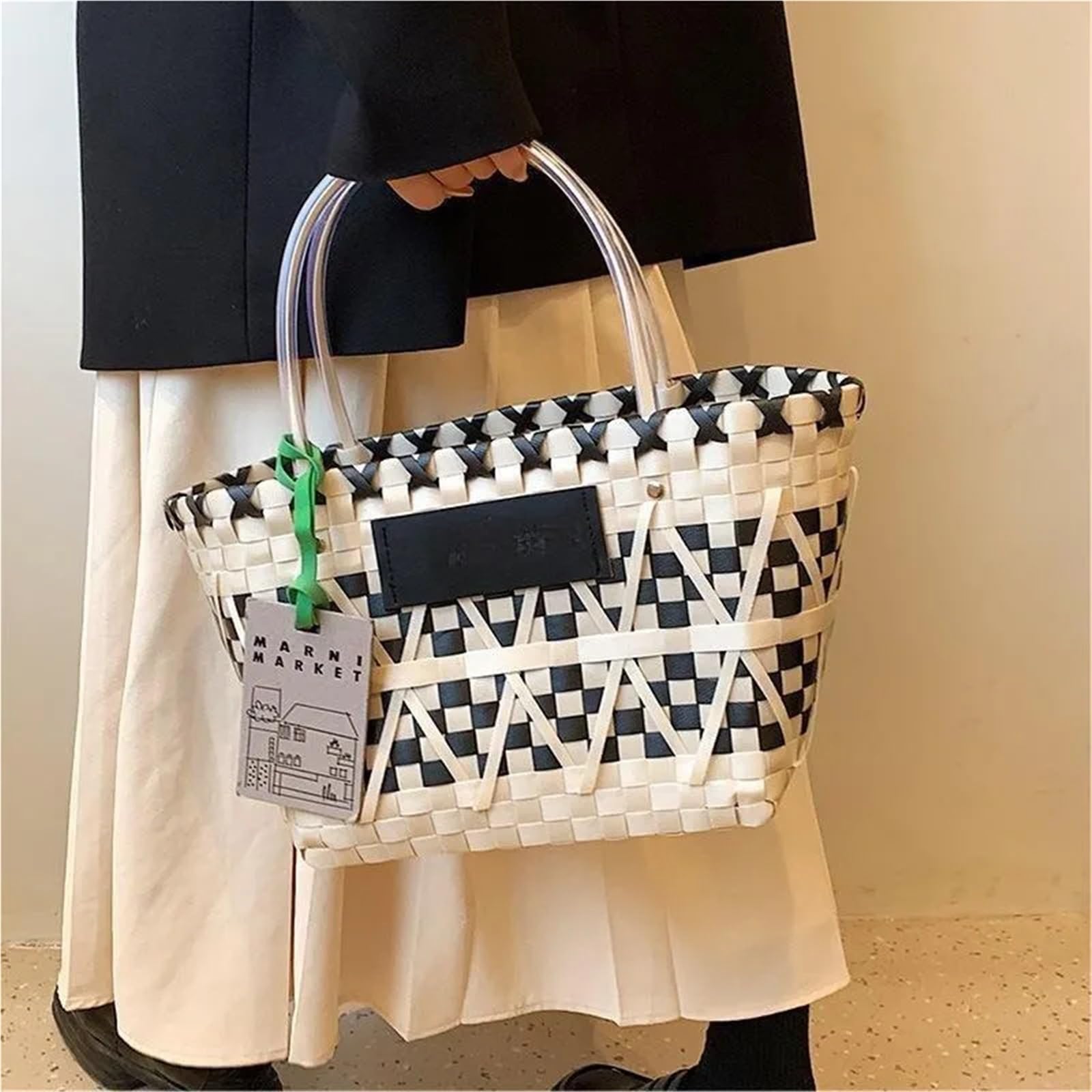 Borsa Intrecciata Donna Borsa tote in tessuto da spiaggia estiva di grande capacità Estiva