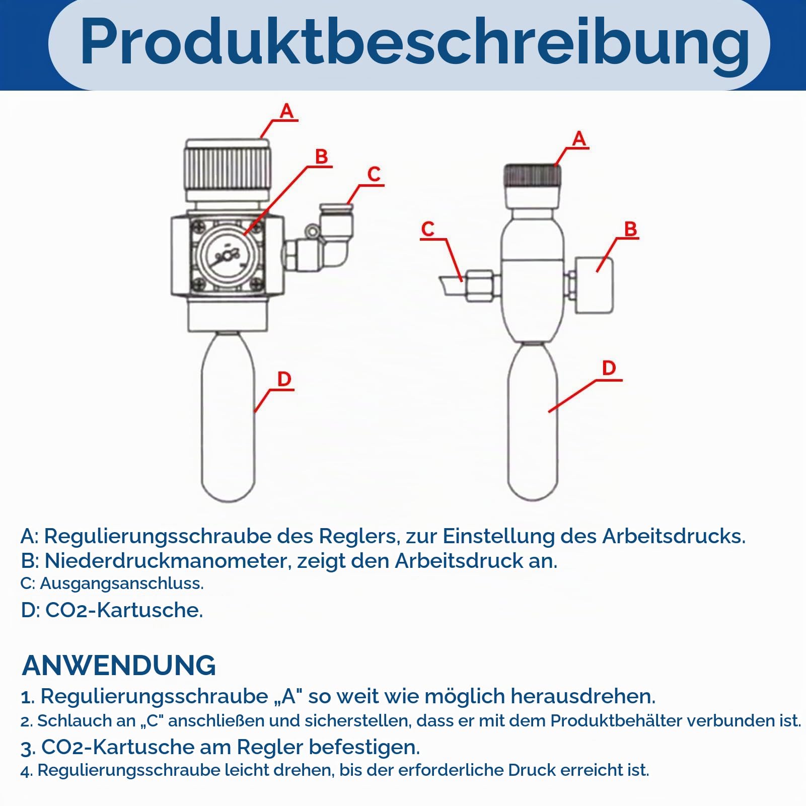 CO2-Regler, CO2 Druckminderer 2 in 1 Mini-CO2-Gasregler TR21.4 Soda-Manometer 0-90 PSI, Edelstahl Mini Gasregler,CO2 Keg Charger,Soda Manometer