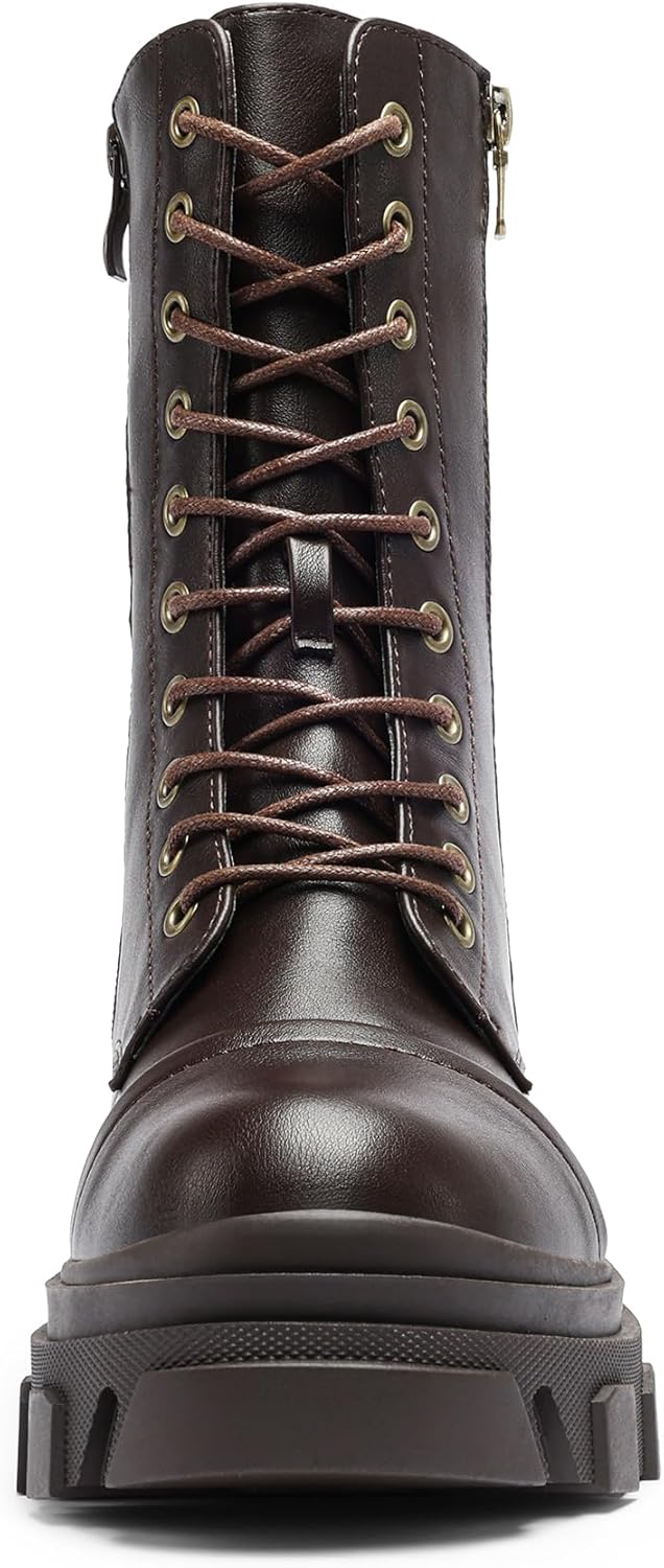 DREAM PAIRS Women's Combat Boots Lace up Mid Calf Boots Low Heel Chunky Platform Lug Sole Riding Boots - Image 4