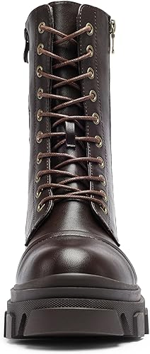 Vista 3 de DREAM PAIRS Botas de combate para mujer, con cordones, a media pantorrilla, tacón bajo, plataforma gruesa, suela de lengüeta