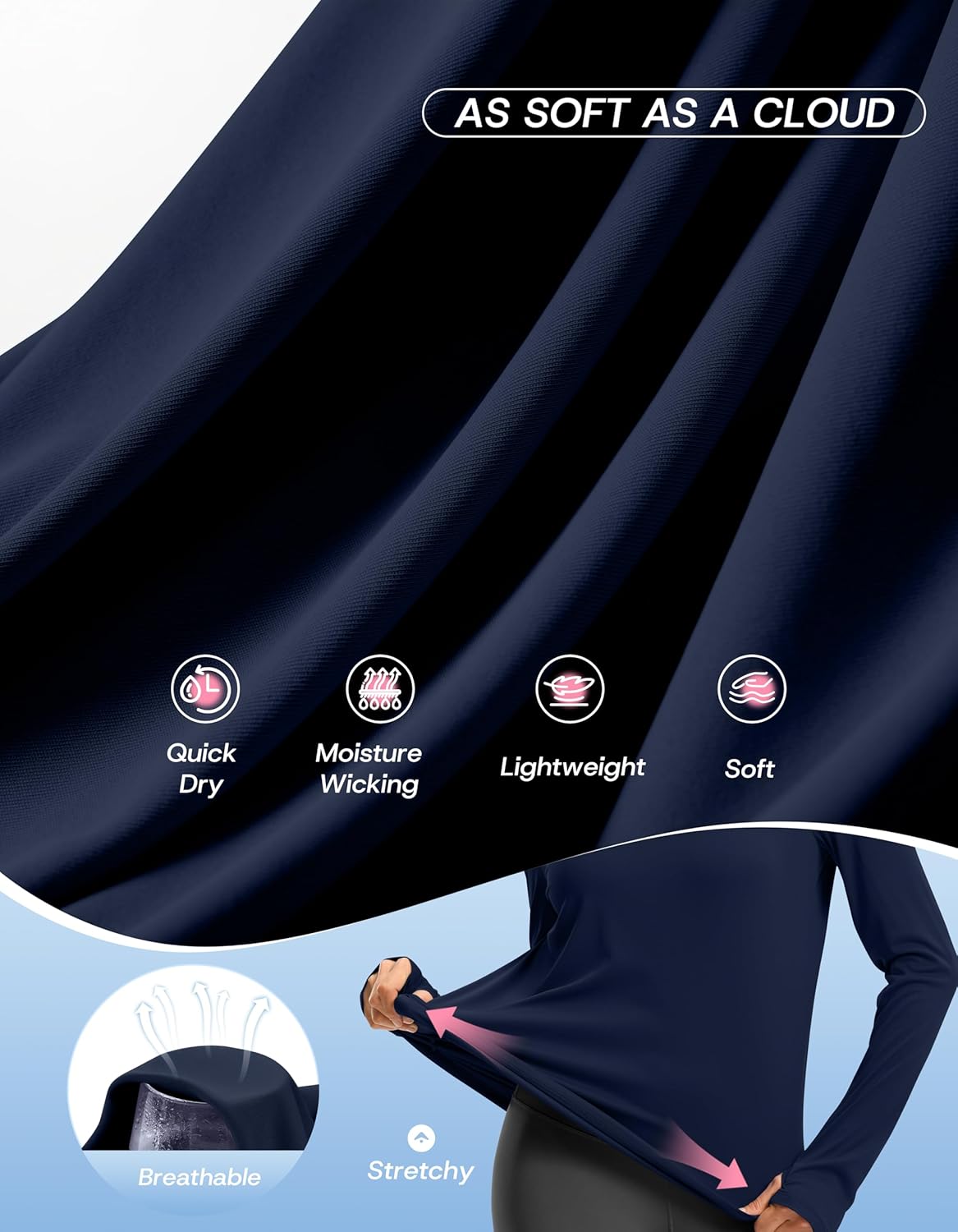 Soothfeel Long Sleeve Workout Tops for Women Lightweight Athletic Running Gym Active Shirts UPF 50+ Quick Dry Hiking Tops - Image 4