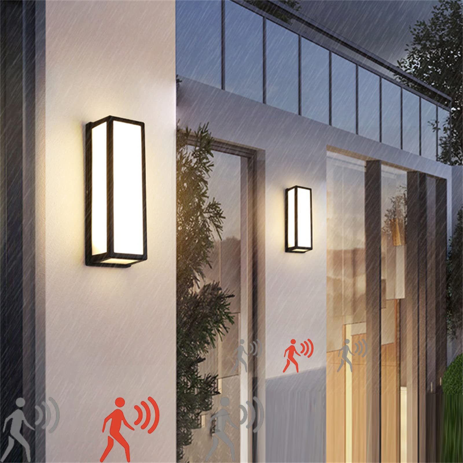 QYYZTQY Black Outdoor Lights with Motion Sensor Garden Lamp Mains Powered Waterproof IP65 Exterior Indoor Sconces 20W Aluminum Outside Wall Spotlights for Terrace Balcony (Cool White 6000K)