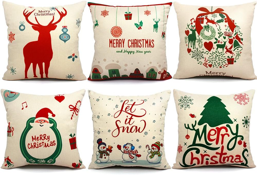 wtisan Christmas Pillow Covers 18 x 18 Inches Waterproof Set of 6,Holiday Pillow Covers,Christmas Decorations for Home