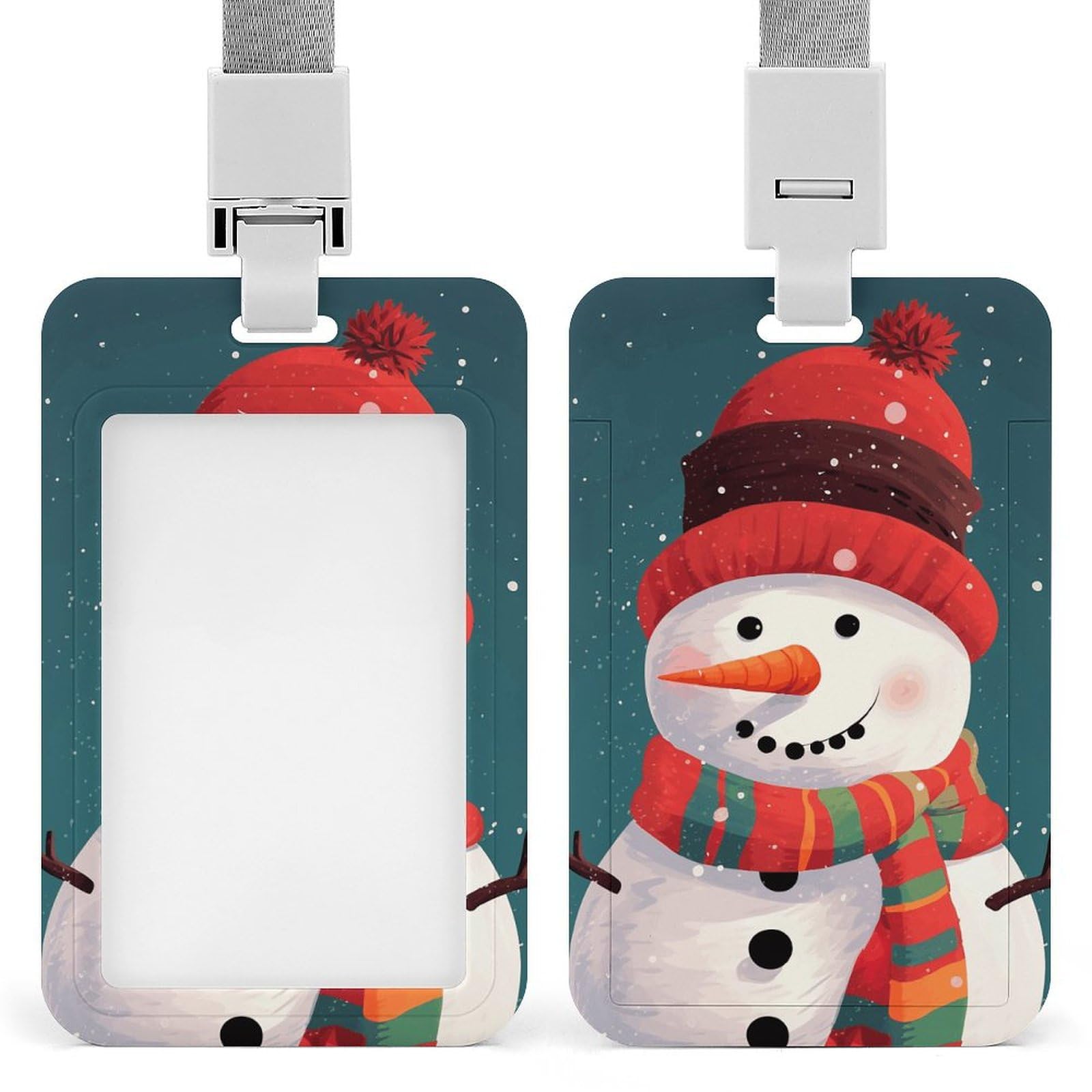 ID Card Holders for Lanyard,Xmas Snowman Printed Badge Holder with Clear Window,Plastic Vertical Bus Pass Holders for Work Teacher Nurse Employees Proximity Key Cards Women Men — image 1