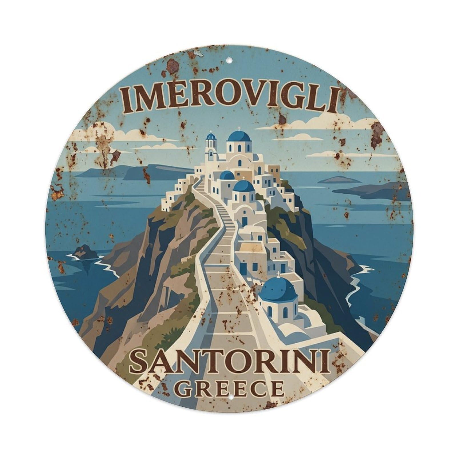 Galvaxio Style Vintage Travel Imerovigli Santorini Ridge Metal Tin Sign