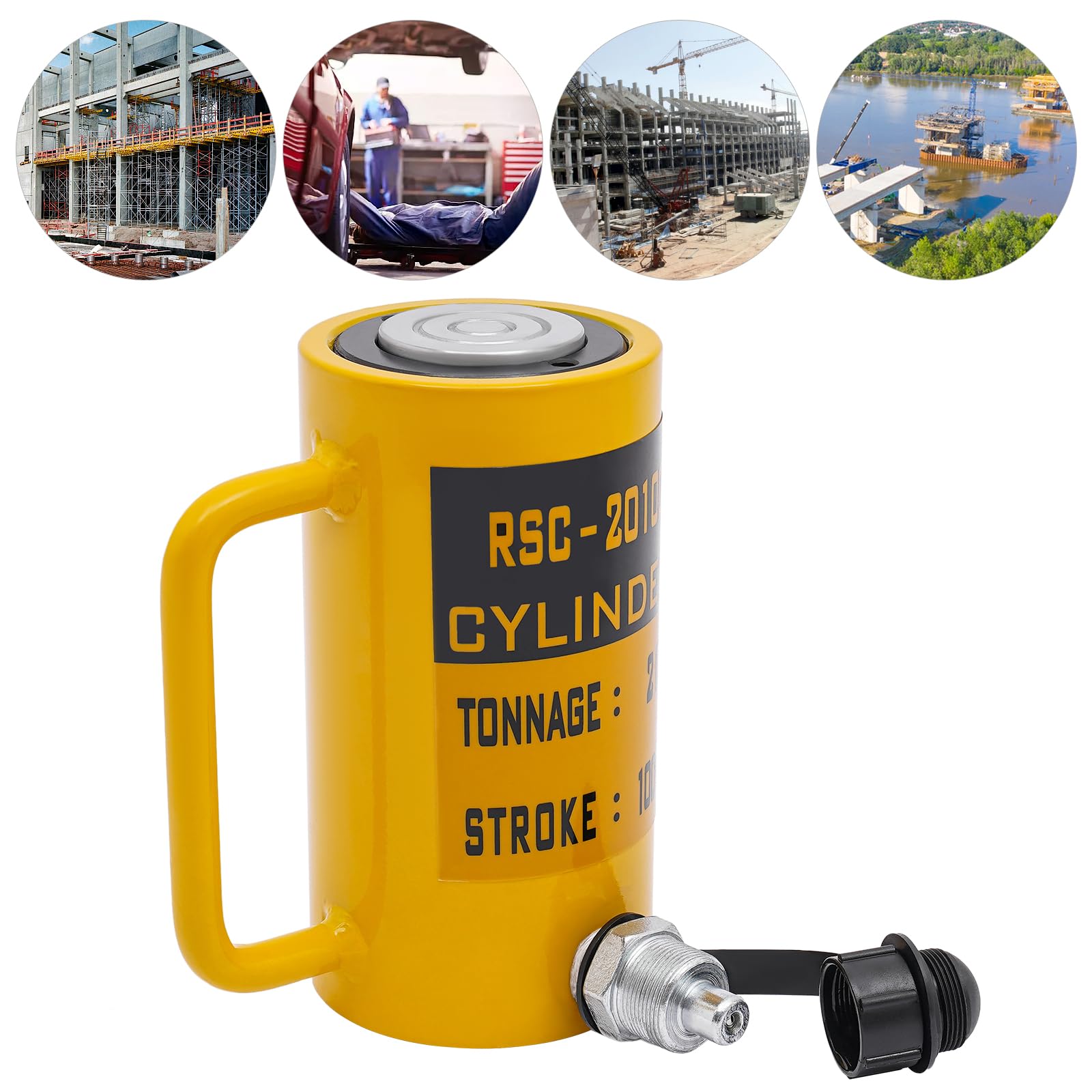 WaShaRoom,RSC-20100,Hydraulic Cylinder Jack,Hydraulic Jack,Yellow Hydraulic Jack,Yellow,Portable Hydraulic Solid Jack Inrial Lifting Jack Ram,3.31 * 6.46inch,for Electric Power,Railroad,Mining