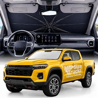 Weektic Truck Windshield Sun Shade Umbrella for Tacoma/Colorado/Canyon/Santa Cruz - Double Thickened Ice Crystal Coating, Sun & Heat Protection, Keep Cool & Protect Interior