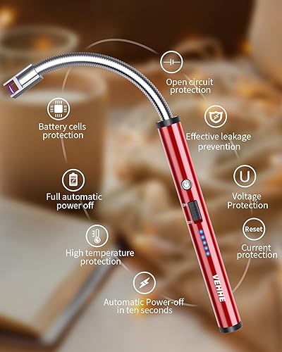 Miniatura 26 de VEHHE Encendedor USB, encendedor de velas de arco recargable con pantalla LED de batería, encendedores de cuello flexibles largos para parrilla