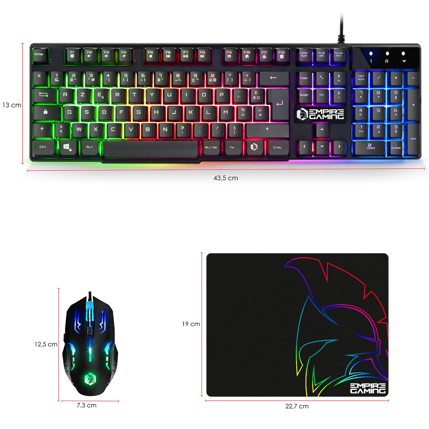 EMPIRE GAMING - Pack 3 en 1 MK800 - Clavier Gaming AZERTY (Layout Français) RGB 105 Touches 19 Touches Anti-Ghosting - Souris Gamer RGB 2400 DPI - Tapis de Souris - PC PS4 PS5 Xbox One/Series Mac