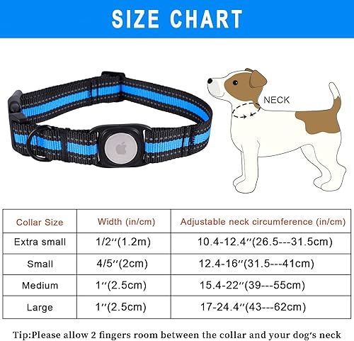 Miniatura 6 de ARING PET Collar para perro Airtag, collar reflectante azul elegante, collar de perro de nailon ajustable ligero con soporte para Airtag