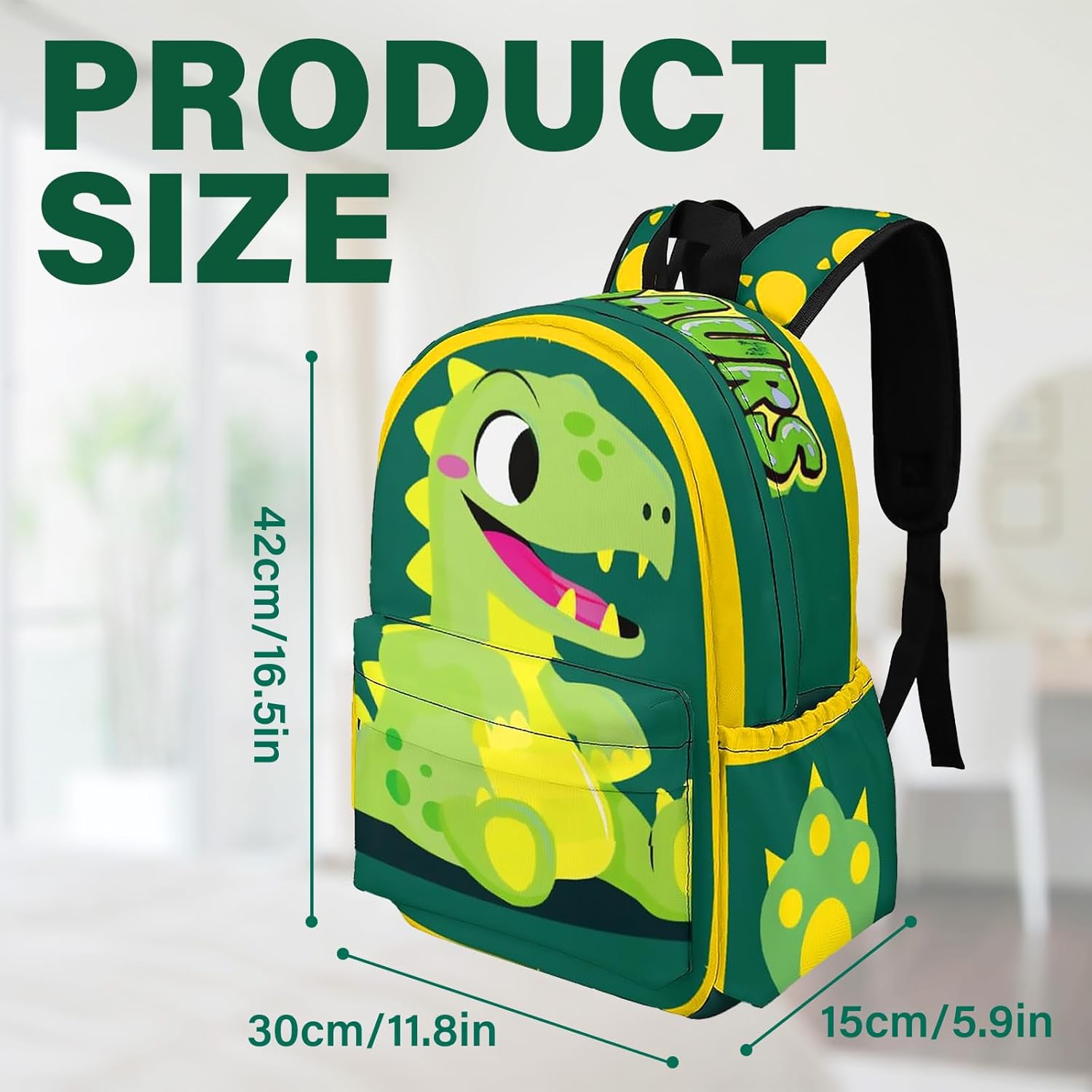 Dinosaur Backpack for Boys Girls, Dinosaur Bookbag for Preschool Kindergarten Elementary, 16.5 Inch Kids Cartoon Backpack - Image 2