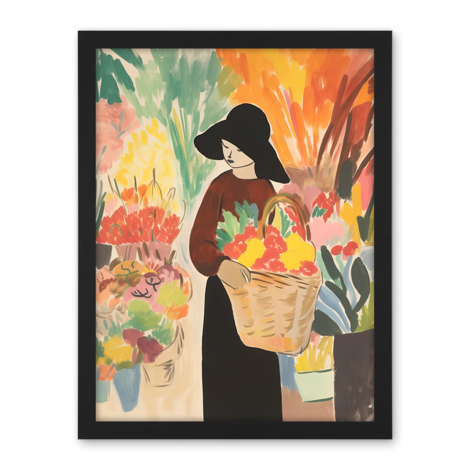Artery8 At the Flower Market Danish Pastel Aesthetic Watercolour Painting Floral Bouquet Artwork Framed Wall Art Print 18X24 Inch