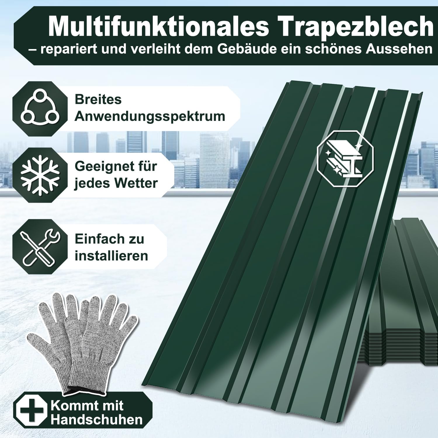 Profilblech Trapezblech Dachplatten Verzinkt 129cm x 46cm 14 m² Stahl 0,25mm