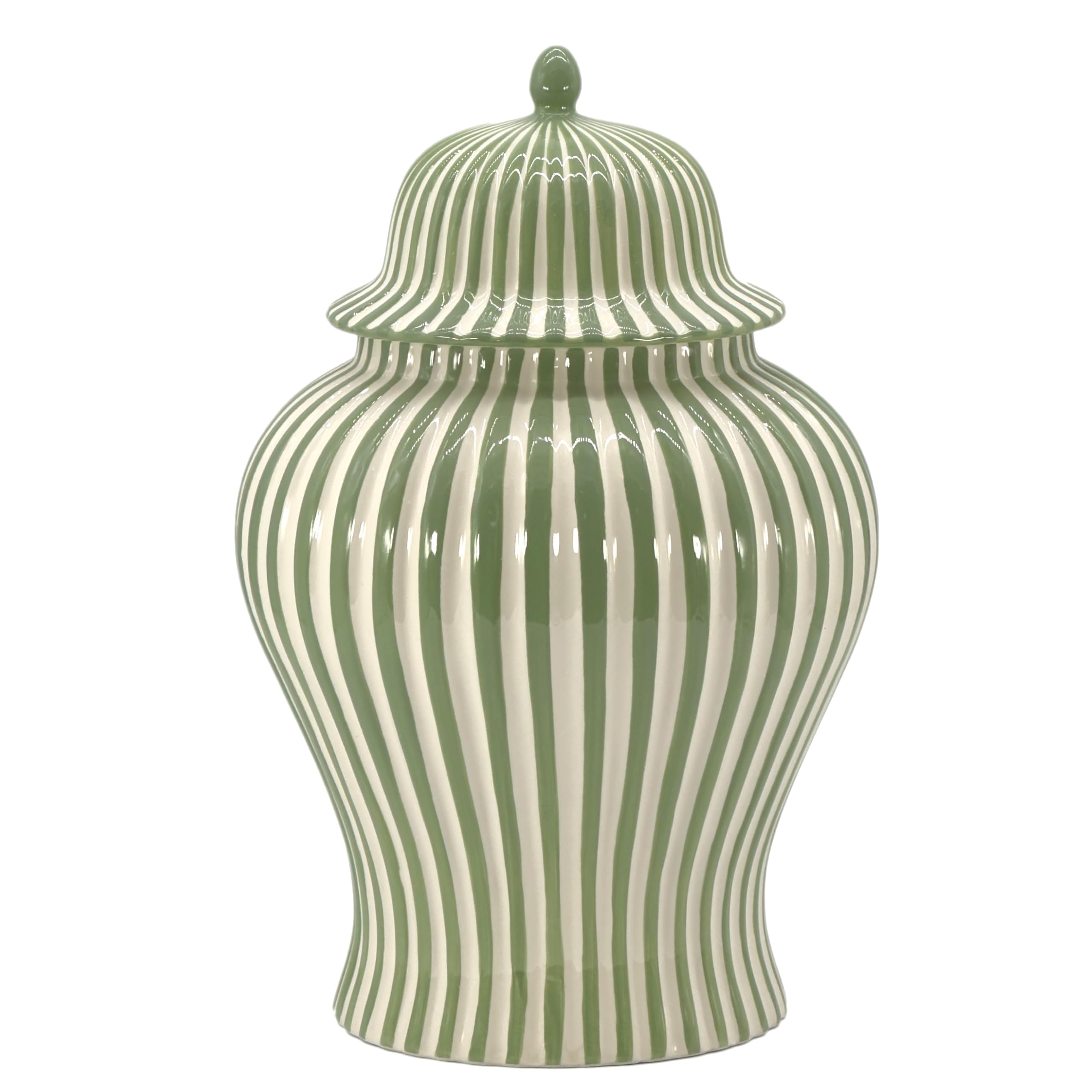 Galt International 18" Green Candy Stripe Ginger Jar w/Lid - Christmas Holiday Decor Home Decor Living Room Party Decorations